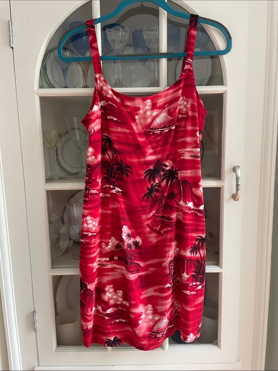 Agua Blues Dresses & Skirts - Red Tropical Slip Dress with Palm Print